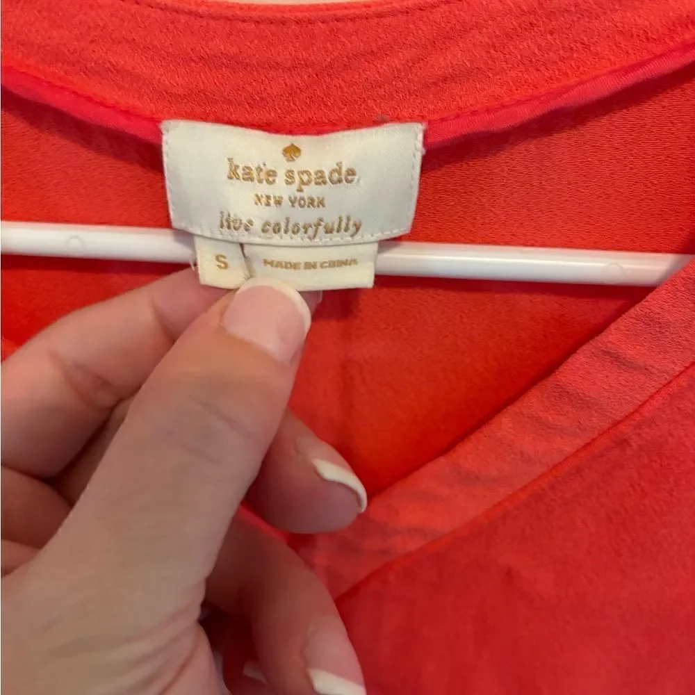 Kate Spade Live Colorfully Orange V Neck Flutter Sleeve Top size S